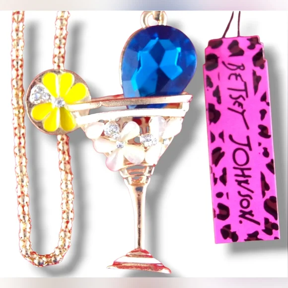 Gold plated blue and white crystal lemon martini glass necklace - Picture 8 of 16